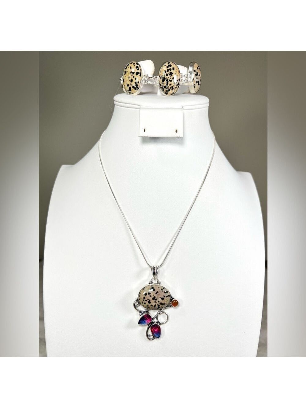 Dalmatian Jasper 925 Gemstone Pendant & Bracelet